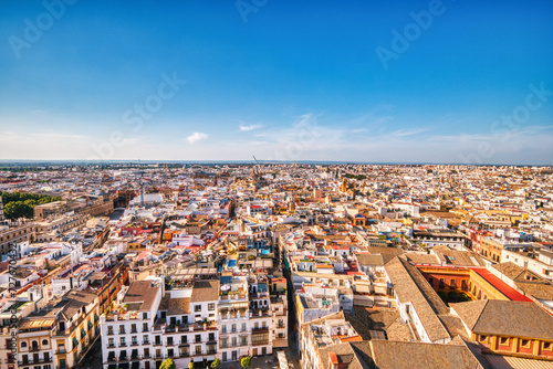 Sevilla Aerial view with Seville Cathedral and other famous places during Beautiful Sunny Day