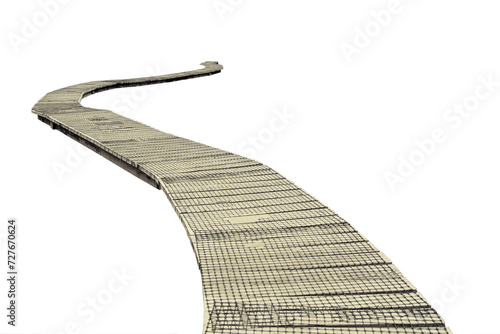 Cutout of an isolated front view of an empty wooden boardwalk with the transparent png photo