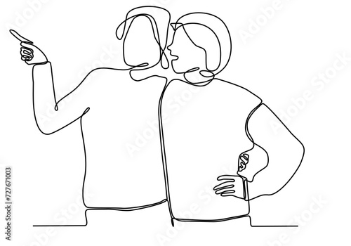 continuous line drawing of two women embracing