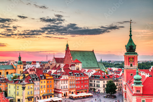Warsaw Old Town Aerial view during Colorful Sunset