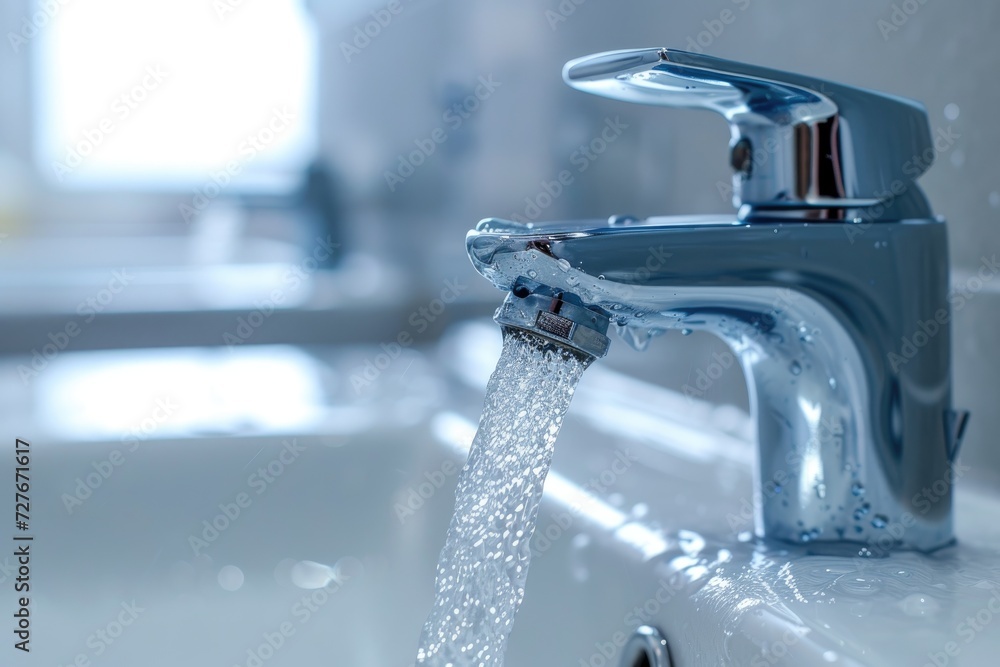 Water is running in the sink-equipped bathroom. Generative Ai. Water is running in the sink-equipped bathroom. Generative Ai.