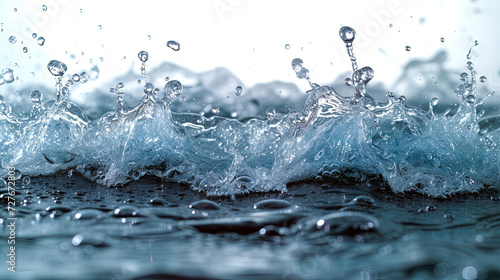A dynamic close-up of water splashing, capturing the intricate details of droplets mid-air and the elegant dance of liquid in motion.