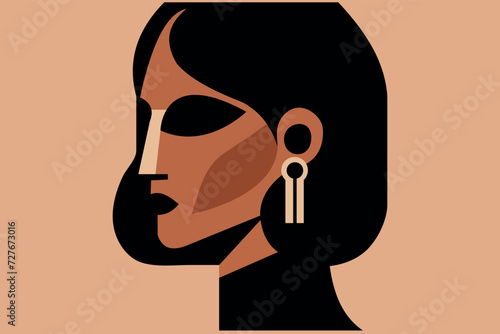 Beautiful brunette with bob haircut woman portrait. Cubism style illustration. A work of art. Minimalism. 