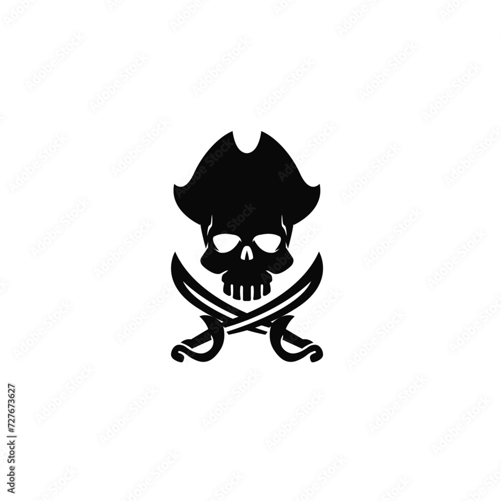 Pirate Skull icon vector on trendy design. black