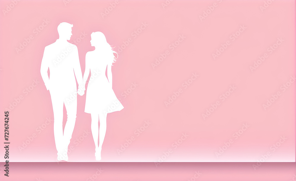 Couple white silhouette. soft pink background with copy space. Generative AI Couple white silhouette. soft pink background with copy space. Generative AI