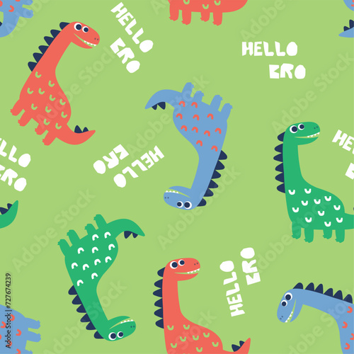 pattern design for baby fashion with colorful dinosaur drawing