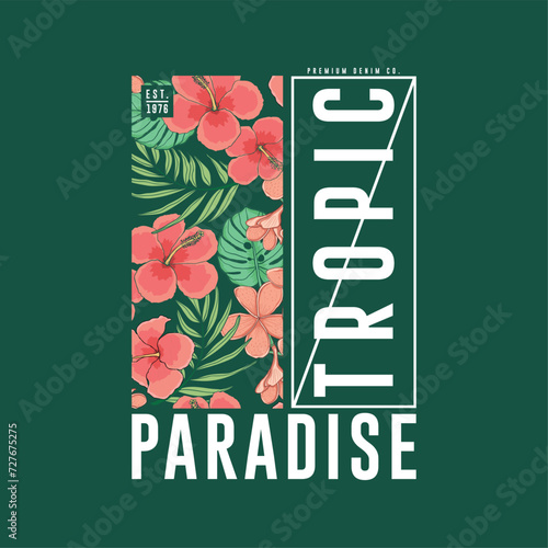 graphic design for tee print with tropical flowers