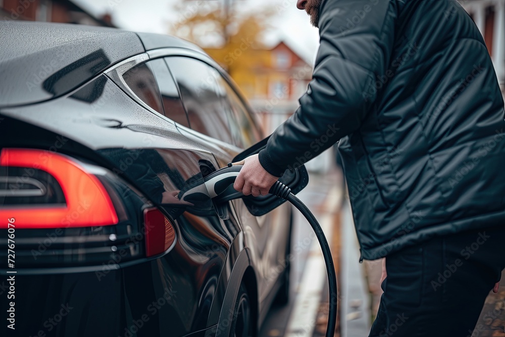 Obraz premium Electric Vehicle Charging Station: Eco-Friendly Powe,Clean Energy Solutions: EV Charger in Action