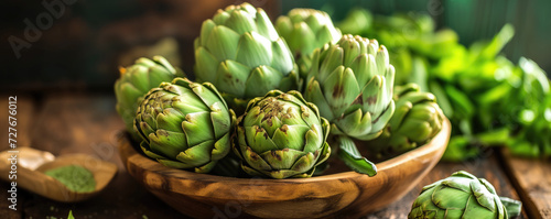 Fresh artichokes, whole and halved