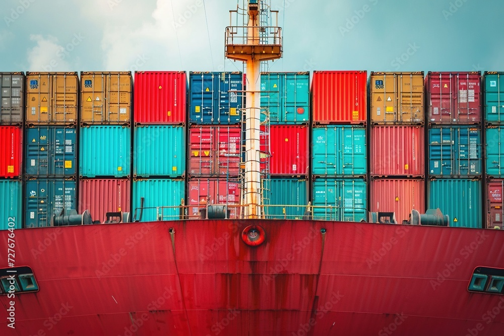 Fototapeta premium Container Loading: Freight Transport at International Port,Cargo Transfer: Crane Loading Containers onto Ship