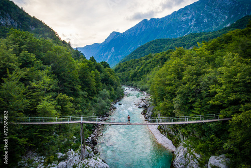 Tableau sur toile Soca river rope bridge in Slovenia