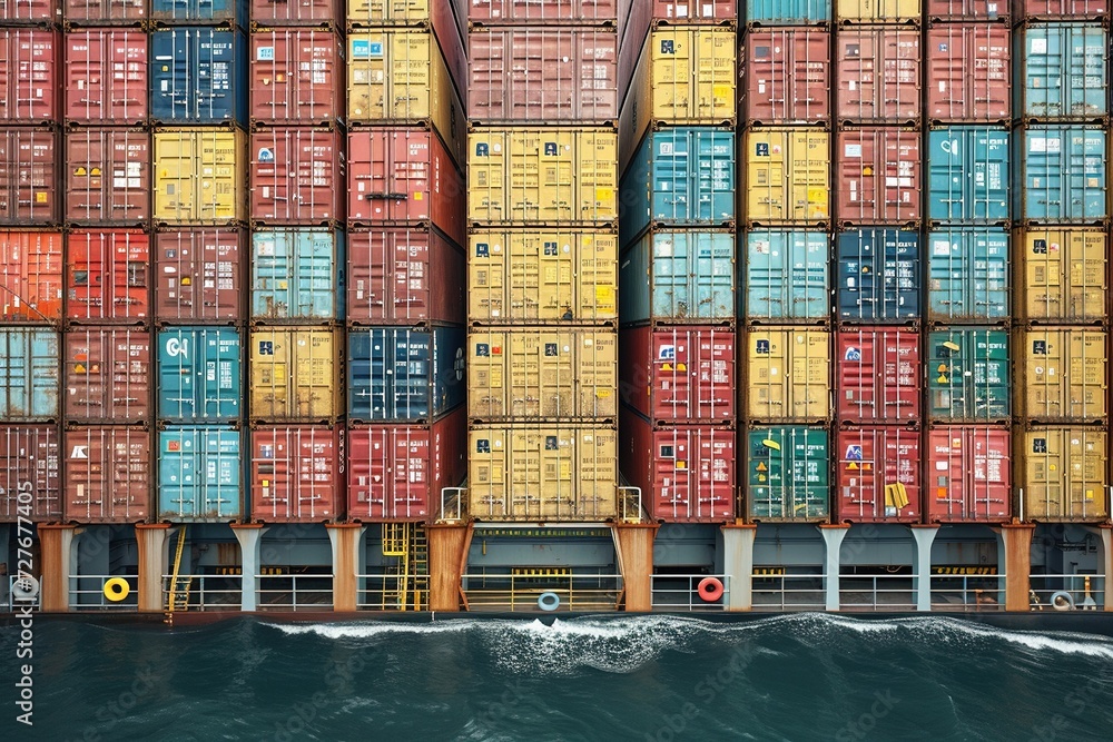 Fototapeta premium Container Loading: Freight Transport at International Port,Cargo Transfer: Crane Loading Containers onto Ship