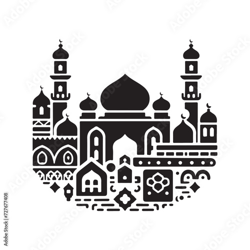 mosque silhouette of in black background