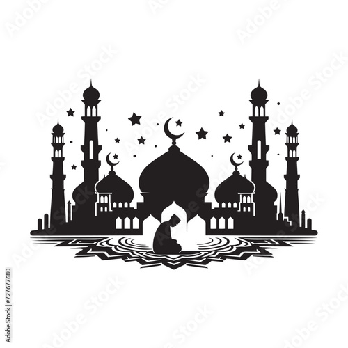 mosque silhouette of in black background