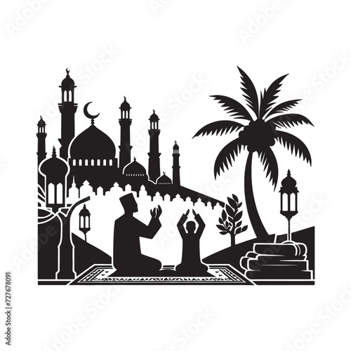 mosque silhouette of in black background
