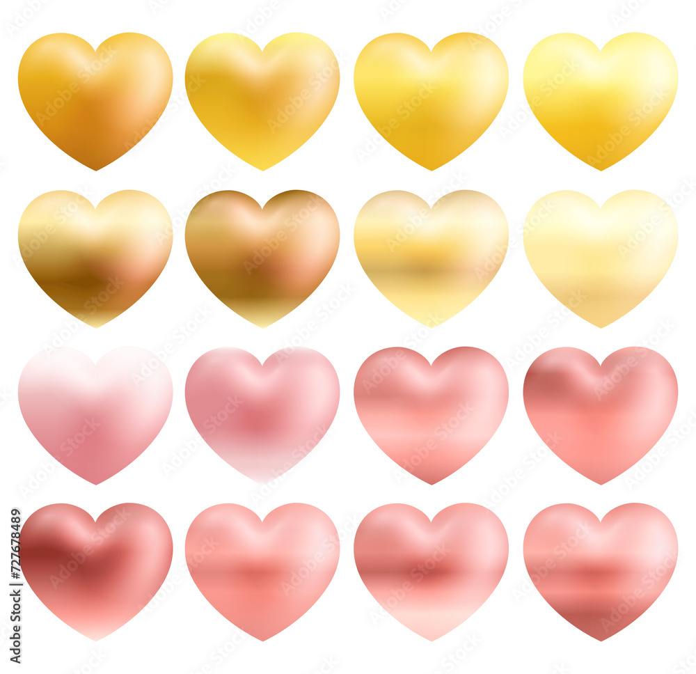 Heart, Sweet love Hears, 3D Valentine Hearts, Gold and Rose Gold