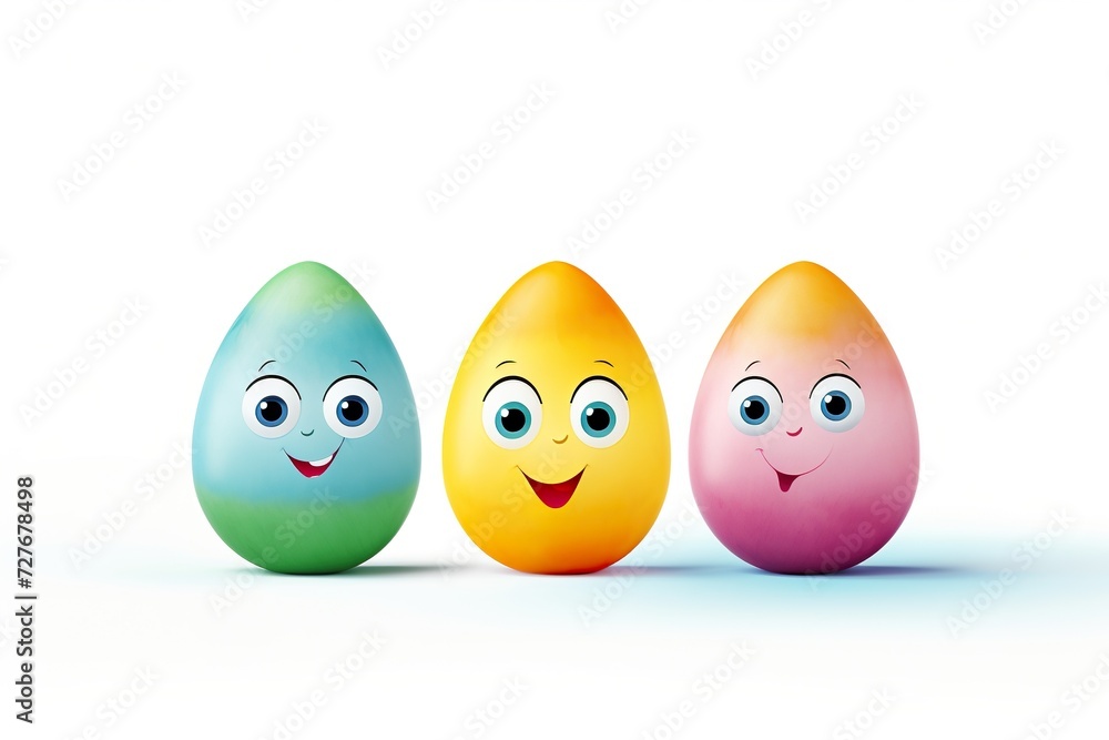 Perfect colorful and humanized easter eggs on a white background. Perfect colorful and humanized easter eggs on a white background.