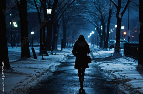 silhouette of a woman walking in the night