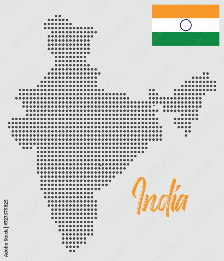 Dotted map of India with National Flag