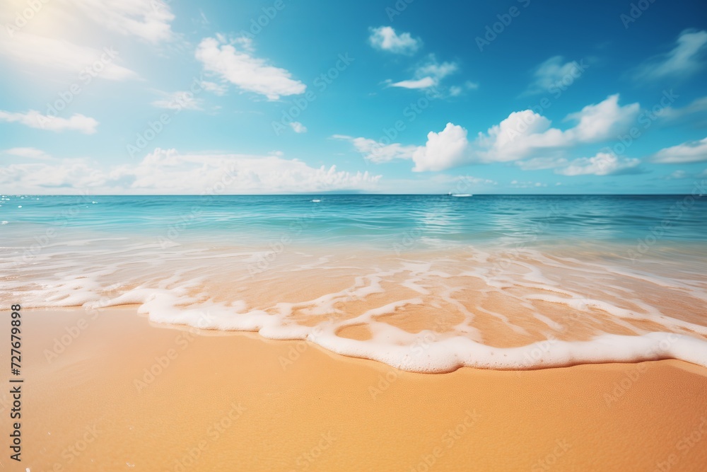 Bright sunlight shining through clear blue water. Warm summer ocean with rocky bottom.