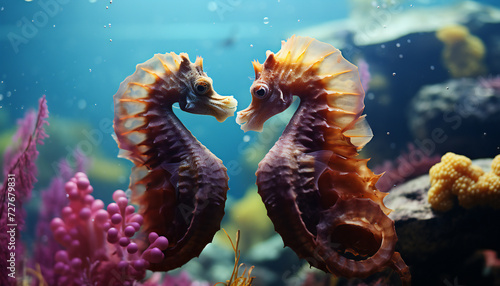 Recreation of two seahorses facing each other