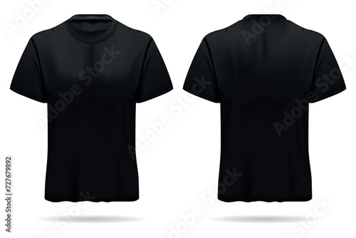 Black realistic t shirt isolated front and back