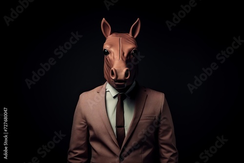 portrait of a horse in a leather suit
