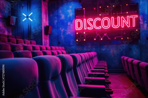 Text DISCOUNT. Neon color background 