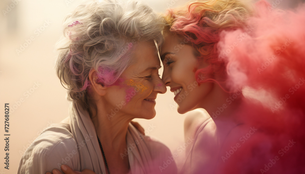 Recreation of two women smiling and loving each other