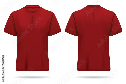 Red realistic t shirt isolated front and back