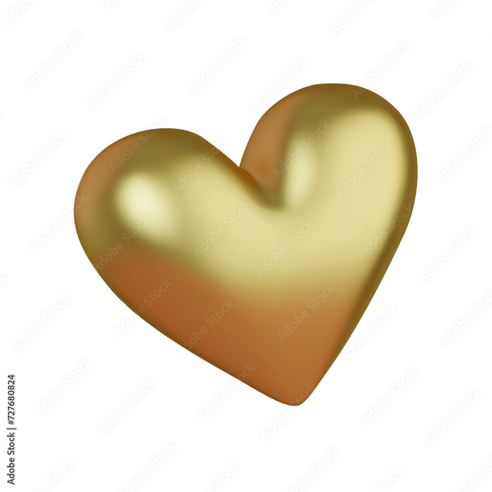 Realistic golden heart in perspective. Symbol of love. Valentines day card. 3d isolated on white background. Vector illustration Realistic golden heart in perspective. Symbol of love. Valentines day card. 3d isolated on white background. Vector illustration