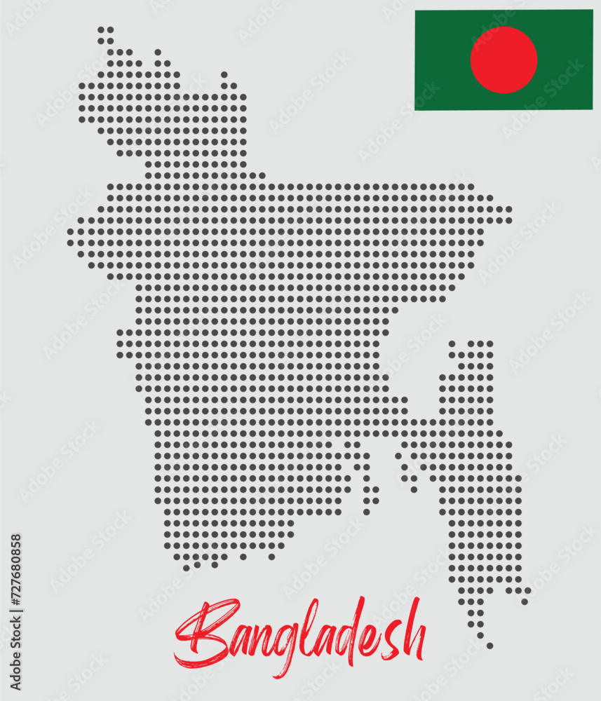 Dotted map of Bangladesh with National Flag 