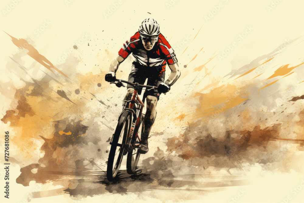 MTB mountain bike racer in grunge retro drawing style