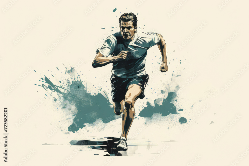 Runner athlete in vintage drawing style