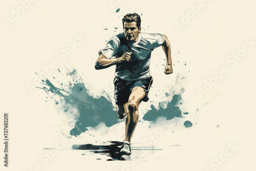 Runner athlete in vintage drawing style