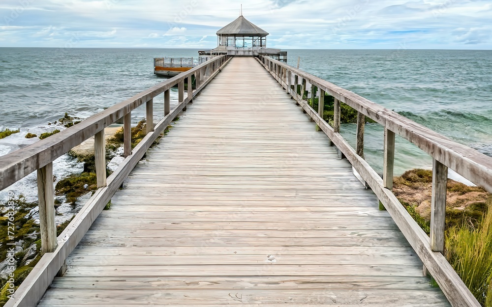 Long Wooden Dock with Observatory and View of the Ocean