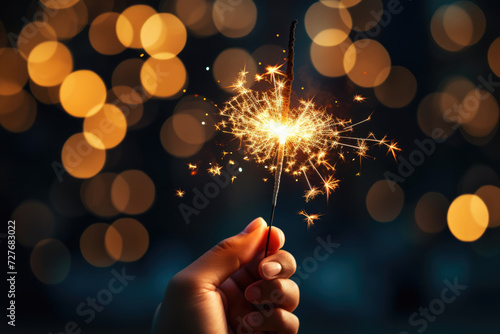 Sparklers in hand against bokeh background