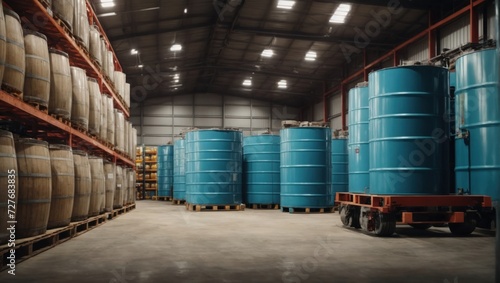 warehouse with barrels