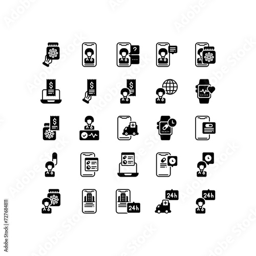 Set of online health care medical glyph icon and illustration - vector