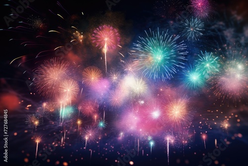 Wallpaper Mural Holiday. A skyline with fireworks lights up the sky. Beautiful night view of the city landscape. Holidays, New Year celebration. Torontodigital.ca