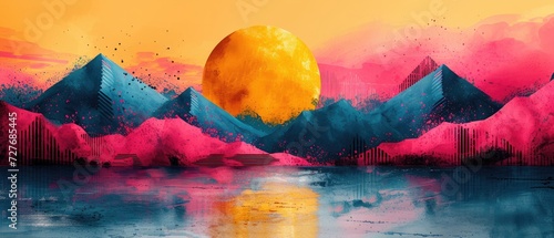 A vibrant and abstract PSD design on a serene pastel canvas, embracing Memphis design principles, with organic and dynamic forms, abstraction-creation elements photo