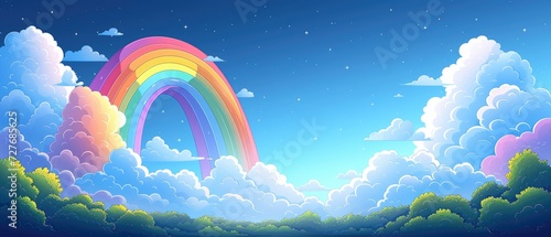 Cartoon rainbow clouds background PNG design clipart, in the style of minimalist color field