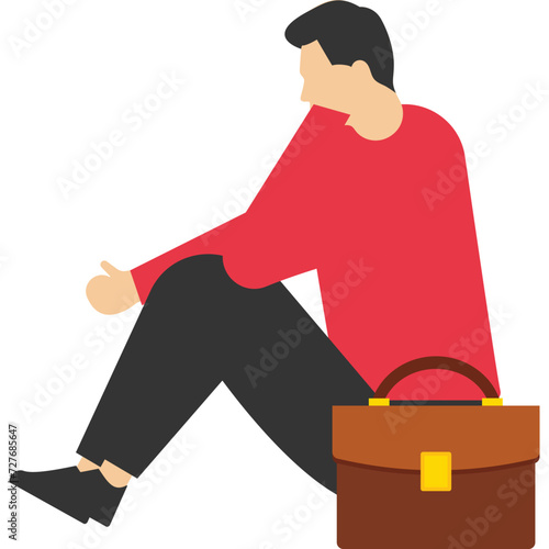 Concept of unemployment causing financial problems, debt or bankrupt office worker, no income to pay mortgage or bank loan concept, depressed unemployed businessman sitting with big dollar bills