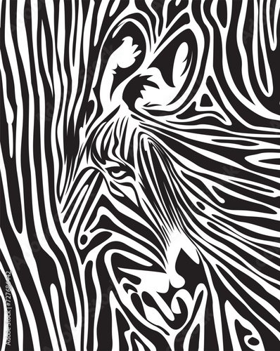 vector drawing of a zebra head on striped background in a rectangle. suitable for logo or symbol