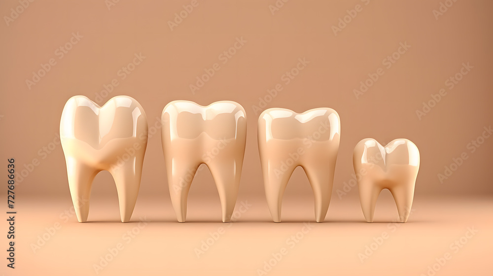 Teeth on a beige background. Daily care and oral hygiene Teeth on a beige background. Daily care and oral hygiene