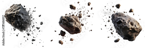 Set of Asteroids on Transparent Background