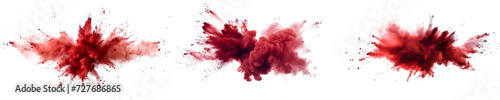 Set of Red Smoke Paint Explosions on Transparent Background