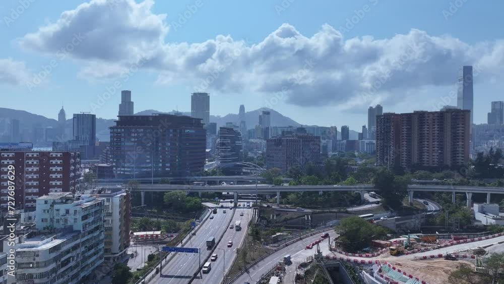 Aerial drone Skyview shot in Tsim Sha Tsui Whampoa Hung Hom commercial area, Hong Kong Victoria Harbour Financial Kowloon Peninsula and Central Wan Chai Causeway Bay Aerial drone Skyview shot in Tsim Sha Tsui Whampoa Hung Hom commercial area, Hong Kong Victoria Harbour Financial Kowloon Peninsula and Central Wan Chai Causeway Bay