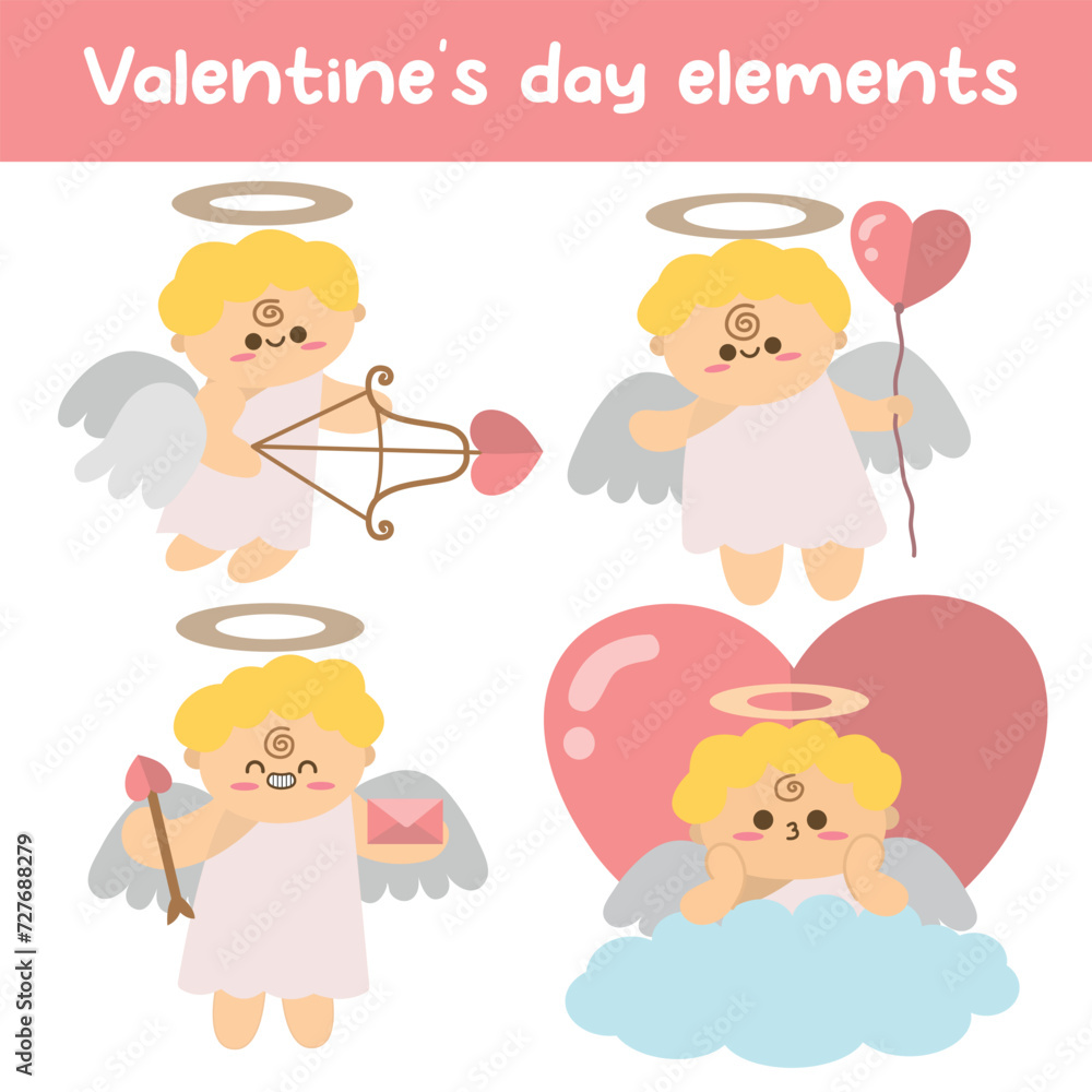 Cute baby cupid character collection. Valentine's day cartoon vector set Cute baby cupid character collection. Valentine's day cartoon vector set