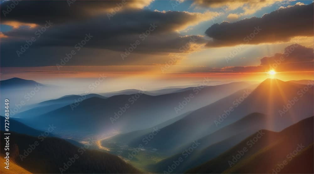 Mountain Sunrise: A breathtaking view of nature's beauty as the sun casts a warm orange glow over the mountains Mountain Sunrise: A breathtaking view of nature's beauty as the sun casts a warm orange glow over the mountains